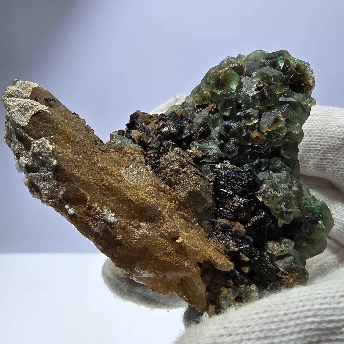 Fluorite fantôme Schörl Tourmaline Hyalite Quartz fumé Erongo Namibie 77*60*57mm
