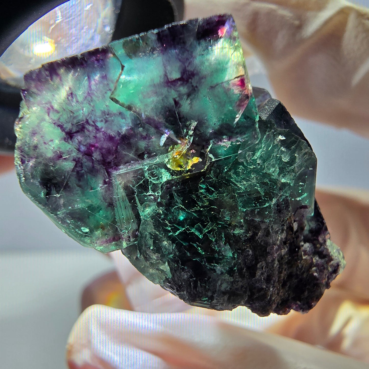 Phantom Fluorit Würfel Stufe, parkettiert grün lila Okorusu, Namibia 27*26*22mm