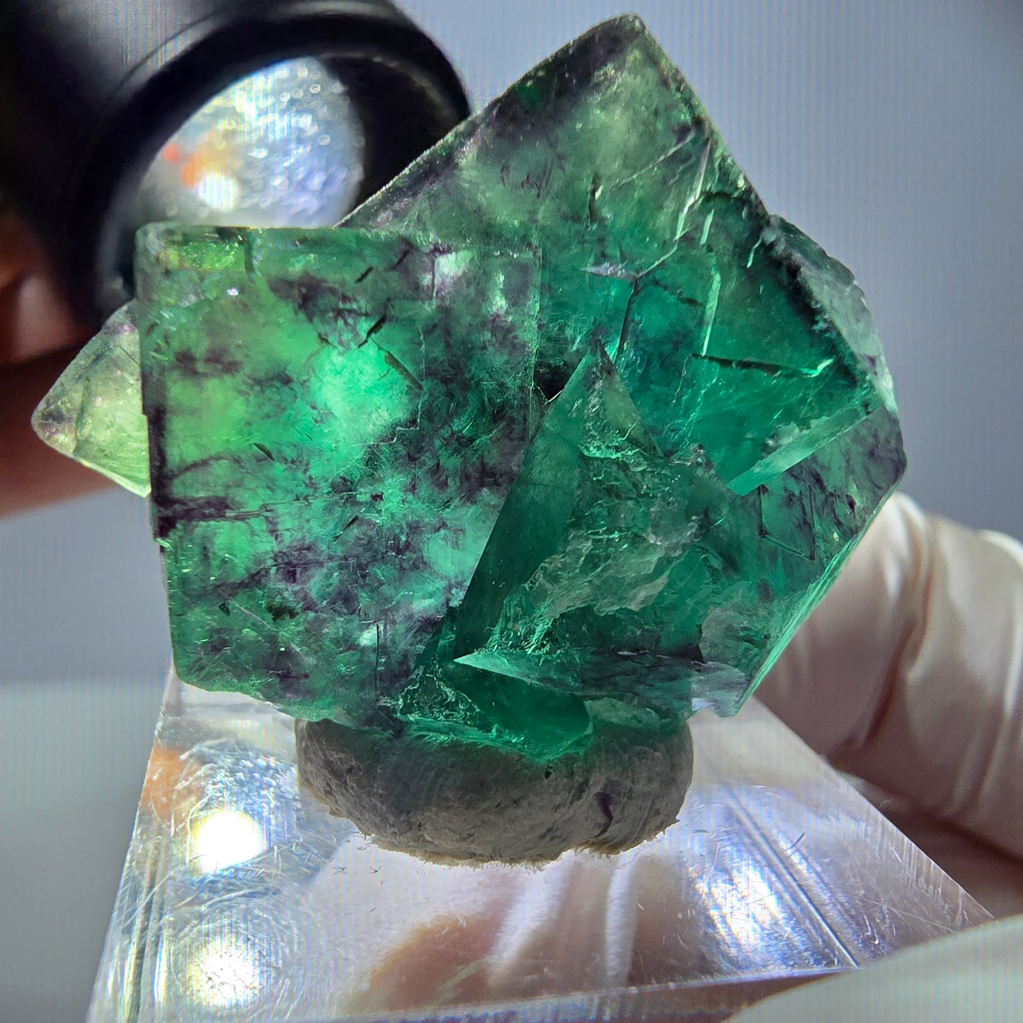 Phantom Fluorit Würfel Stufe, parkettiert grün lila Okorusu, Namibia 37*27*19mm