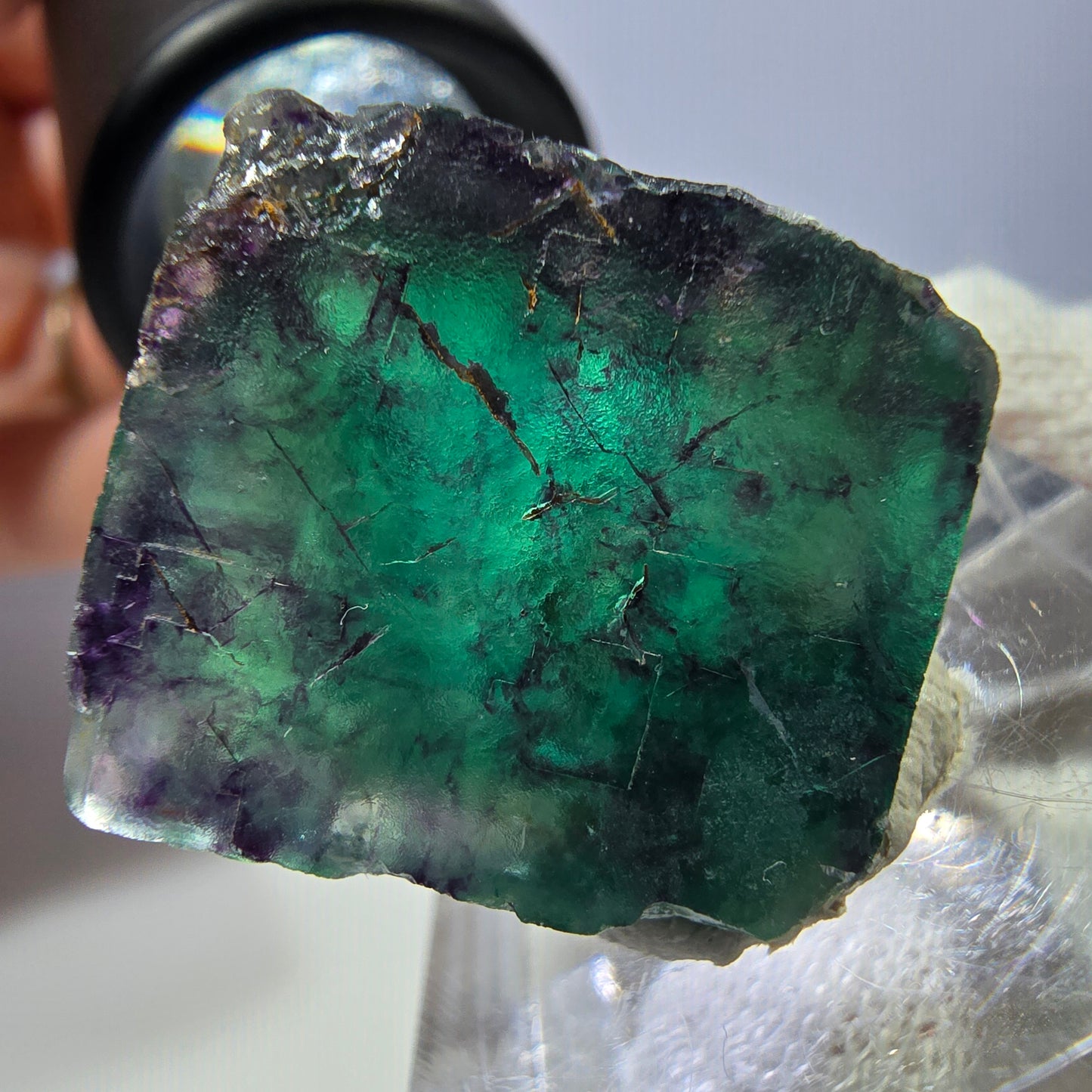 Seltener Phantom Fluorit Würfel, zonal grün lila Okorusu, Namibia 21*19*19mm