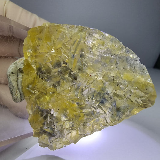 Clear Phantom Honey Pocket Fluorite Cube Grade 54*51*8mm d'Okorusu, Namibie