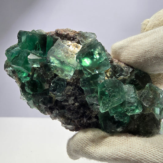 Grand cube de fluorite fantôme vert étagé Okorusu Namibie 105 x 45 x 36 mm