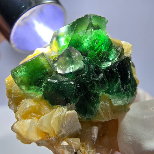 Phantom Fluorit Würfel, Muskovit Stufe Erongo, Namibia 34*30*28mm