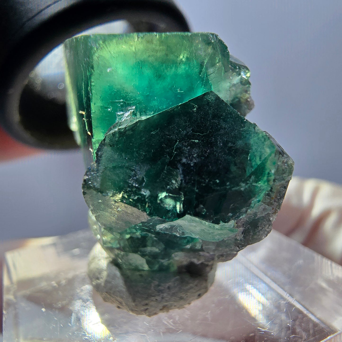 Spécimen de cube de fluorite fantôme, vert violet, Okorusu, Namibie, 27 x 22 x 15 mm
