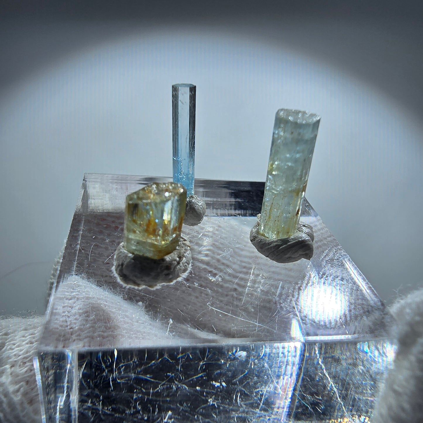 3x Aquamarin Kristalle, blau - 3er Set Erongo, Namibia 6-13mm