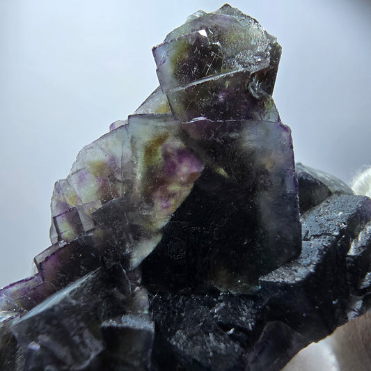 Bunte Phantom Fluorit Würfel, Hyalit, Schörl Turmalin Erongo, Namibia 41*32*17mm