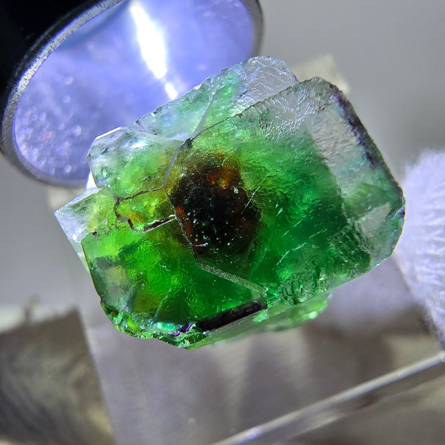 Phantom Fluorit Würfe Stufe, grün weiß lila zonal Erongo, Namibia 16*16*12mm