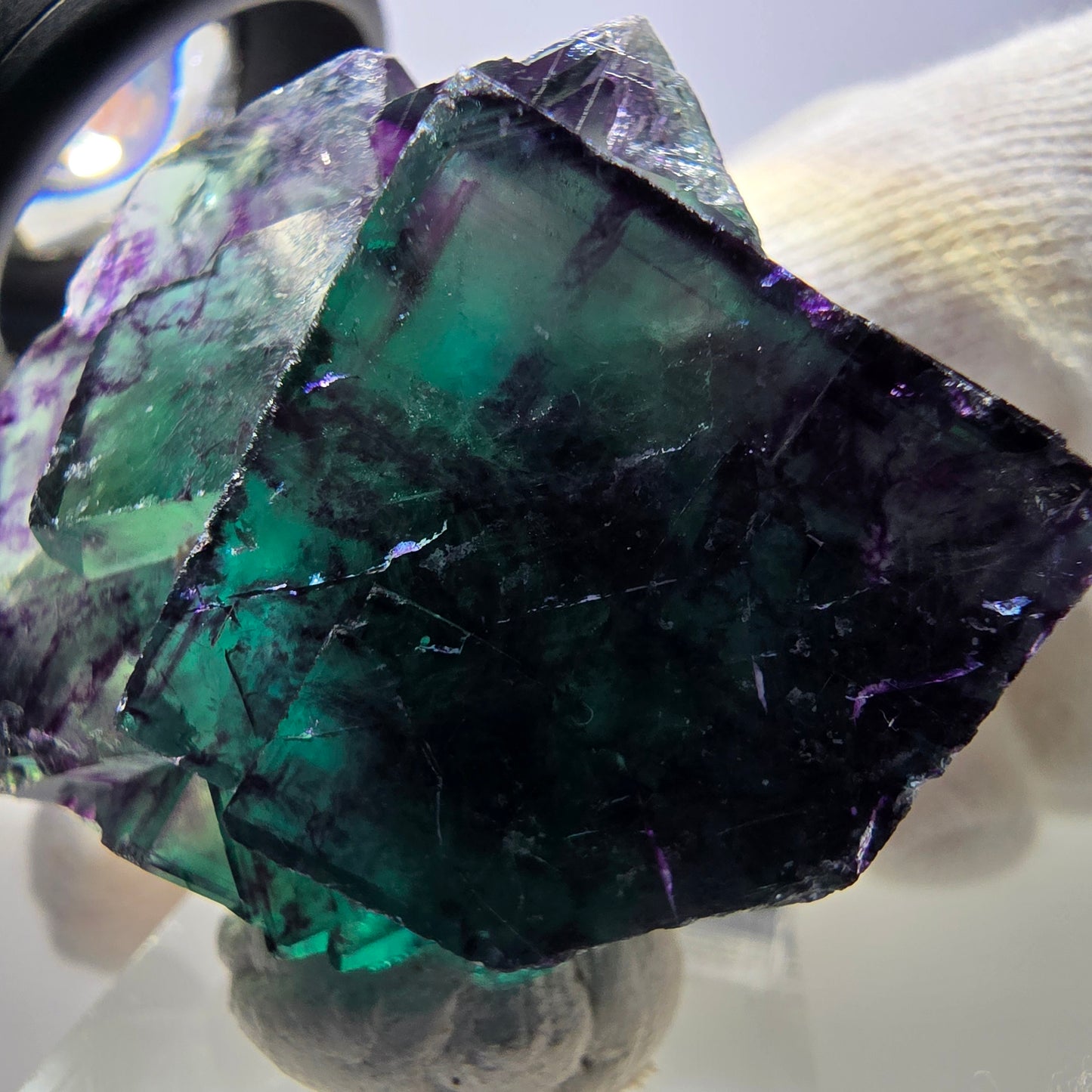 Seltene Phantom Fluorit Würfel Stufe zonal grün lila Okorusu, Namibia 37*37*29mm