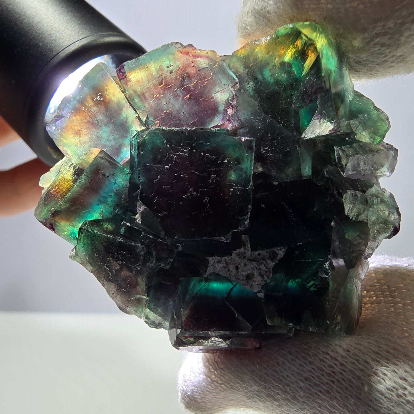 Cube de fluorite fantôme étagé vert violet Okorusu Namibie 47 x 44 x 16 mm