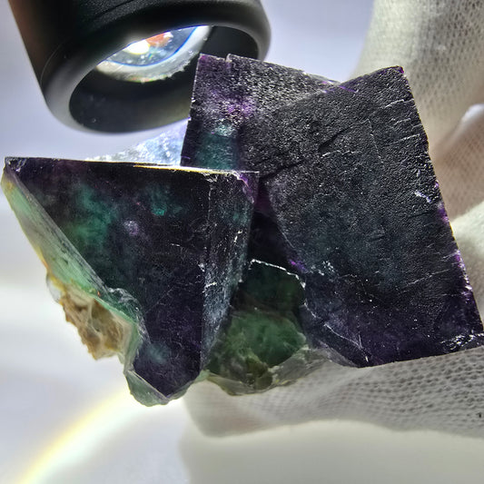 Spécimen rare de cube de fluorite fantôme, vert zonal et violet, Okorusu, Namibie, 49 x 38 x 37 mm