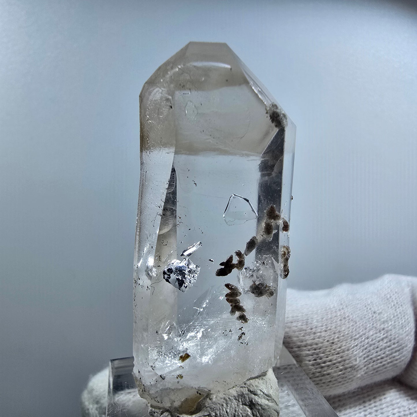 Enhydro Phantom Smoky Quartz Scepter with Calcite Valentine Pocket Goboboseb Namibia 47*22*14mm
