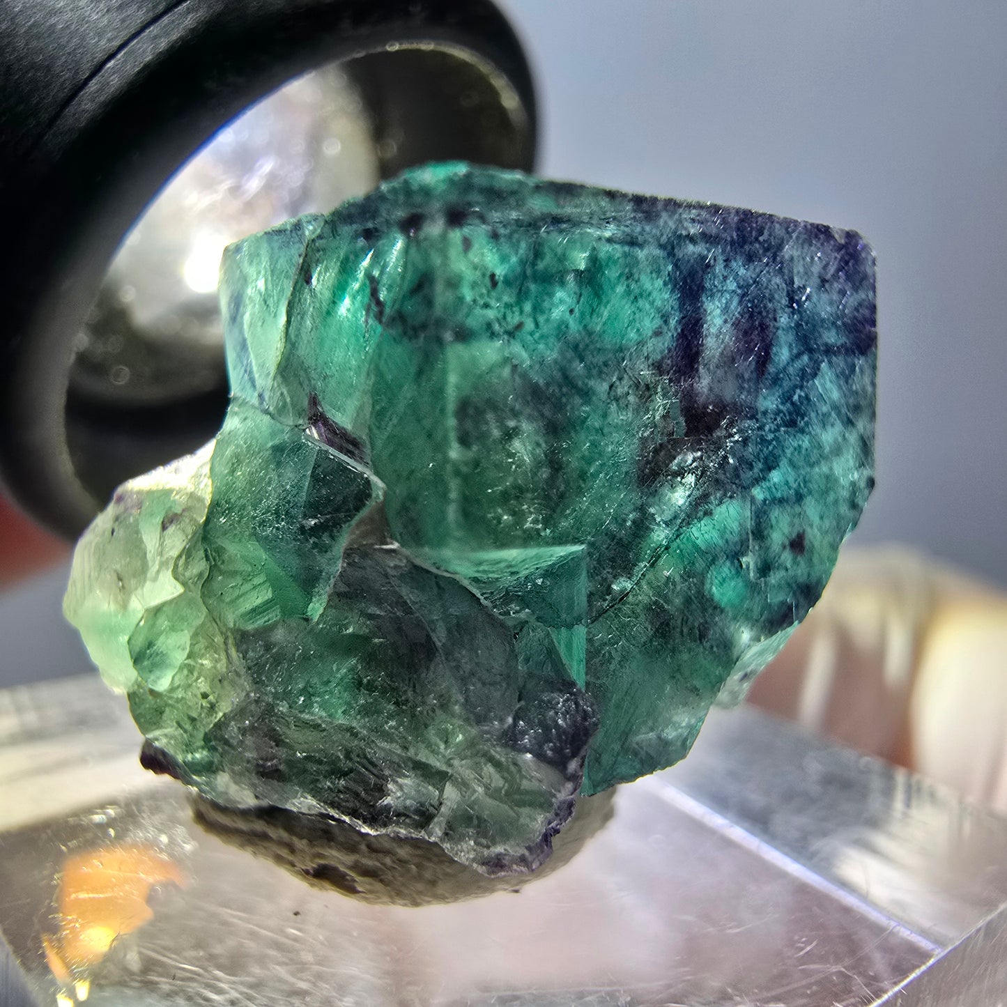 Phantom Fluorite cube parquetted, green purple Okorusu, Namibia 19*16*13mm