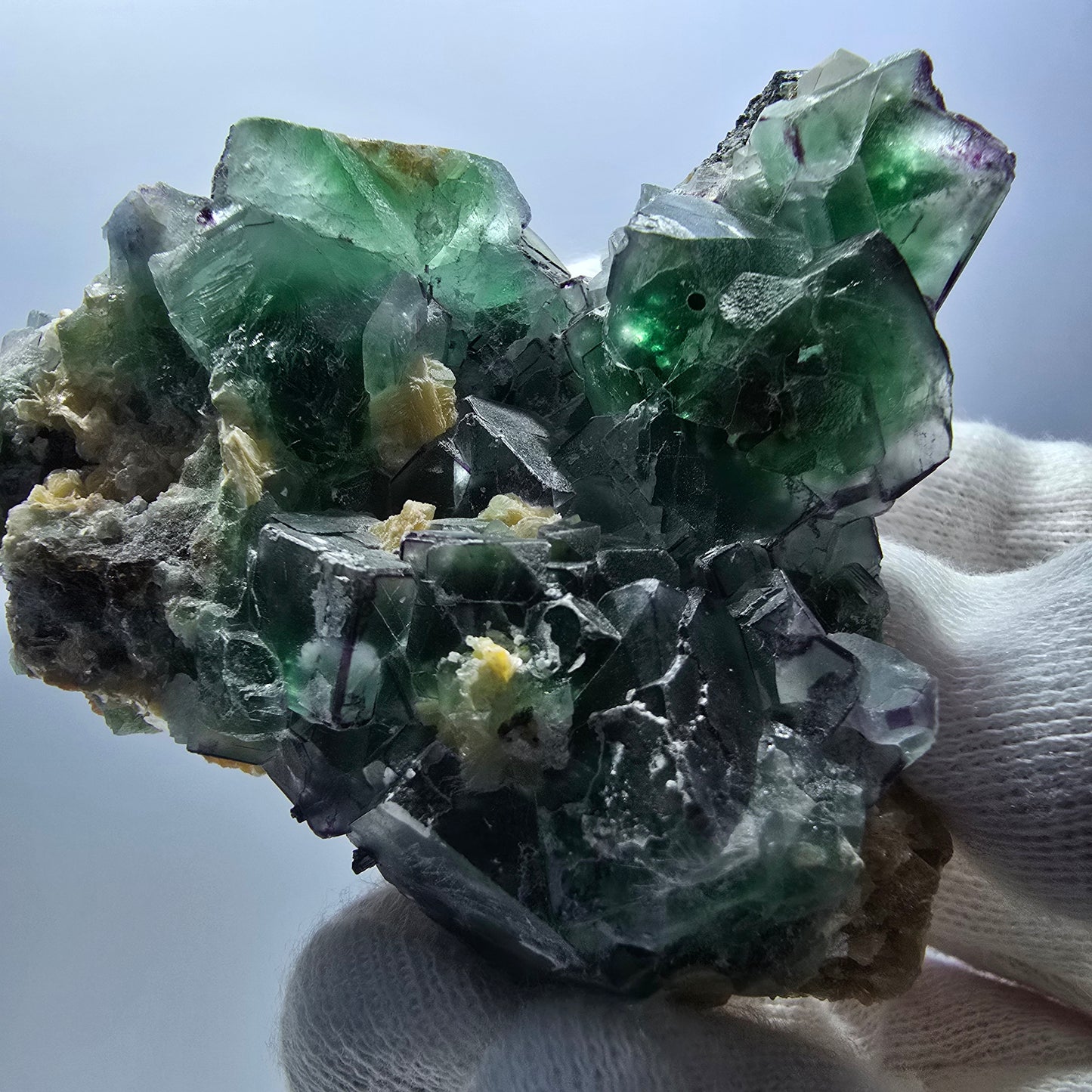 Phantom Fluorit zonal Schörl Rauchquarz Muskovit Hyalit Erongo, Namibia 69*56*40mm