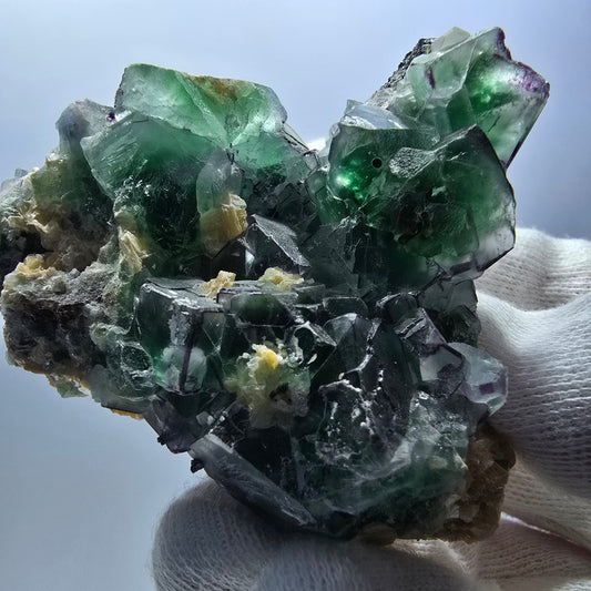 Fluorite fantôme zonale Schörl Quartz fumé Muscovite Hyalite Erongo, Namibie 69*56*40 mm