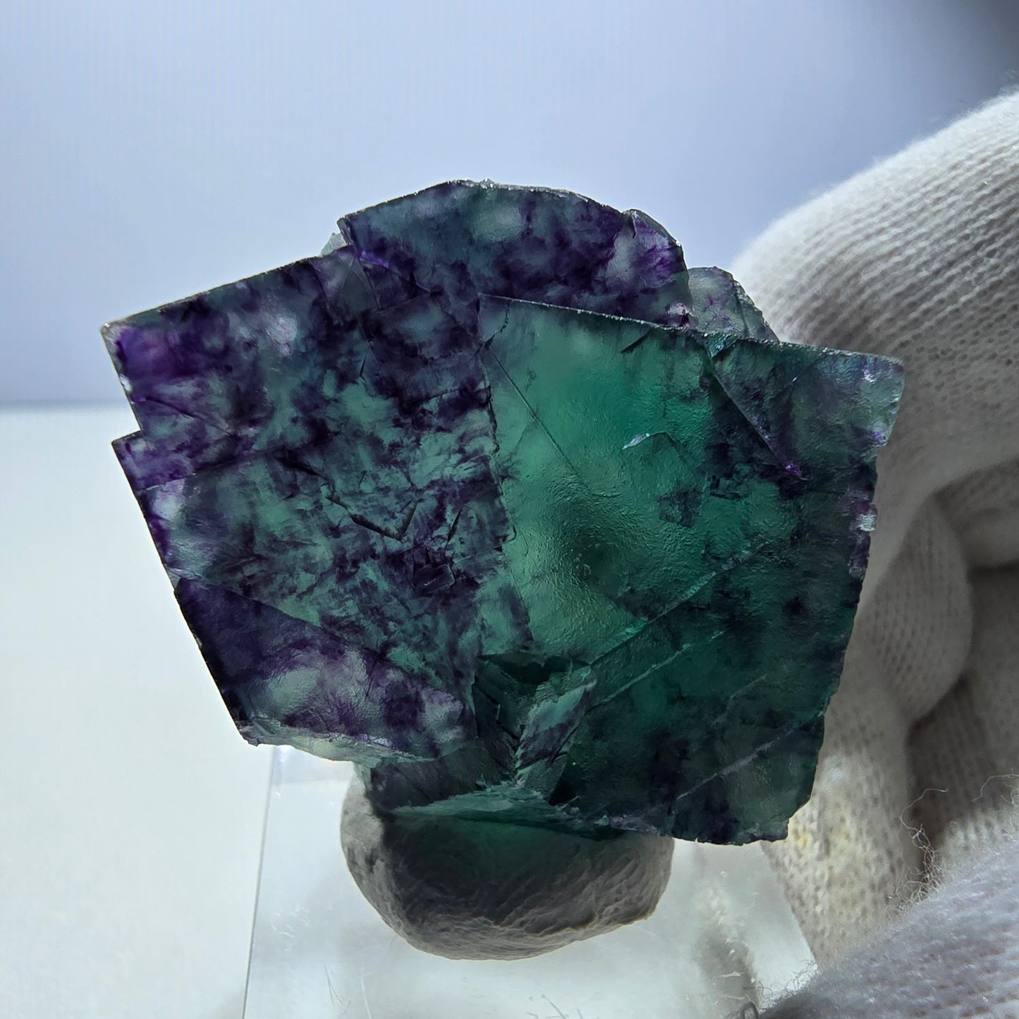 Seltene Phantom Fluorit Würfel Stufe zonal grün lila Okorusu, Namibia 40*34*17mm