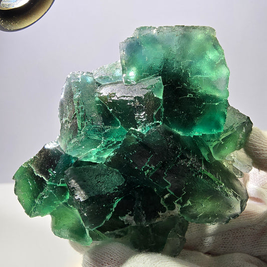 Grand cube de fluorite fantôme étagé, vert Okorusu, Namibie 96 x 73 x 34 mm