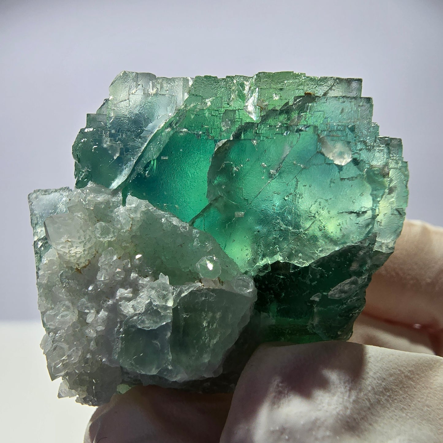 Rare cube de fluorite fantôme, spécimen de quartz vert Okorusu, Namibie, 44 x 40 x 29 mm