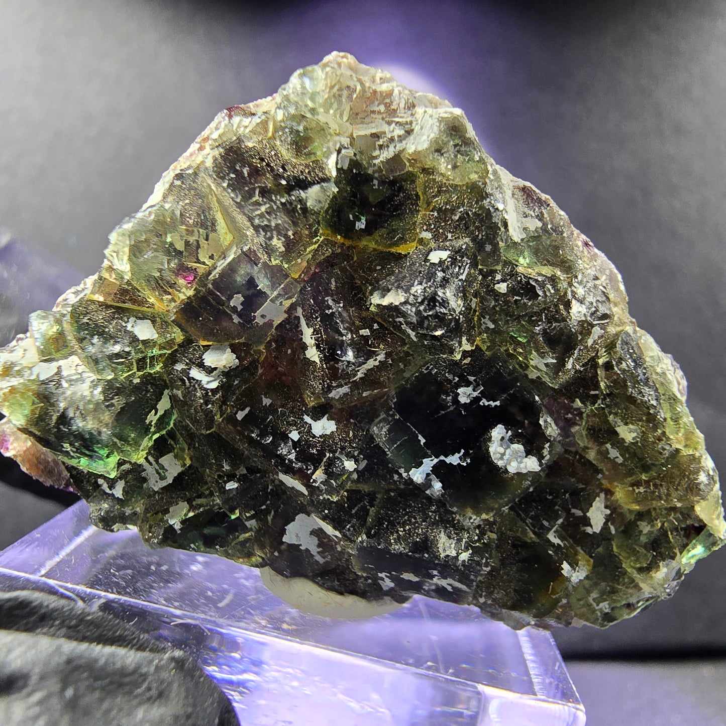 Seltene Phantom Fluorit XX Würfel Stufe grün lila 32*30*7mm aus Okorusu, Namibia