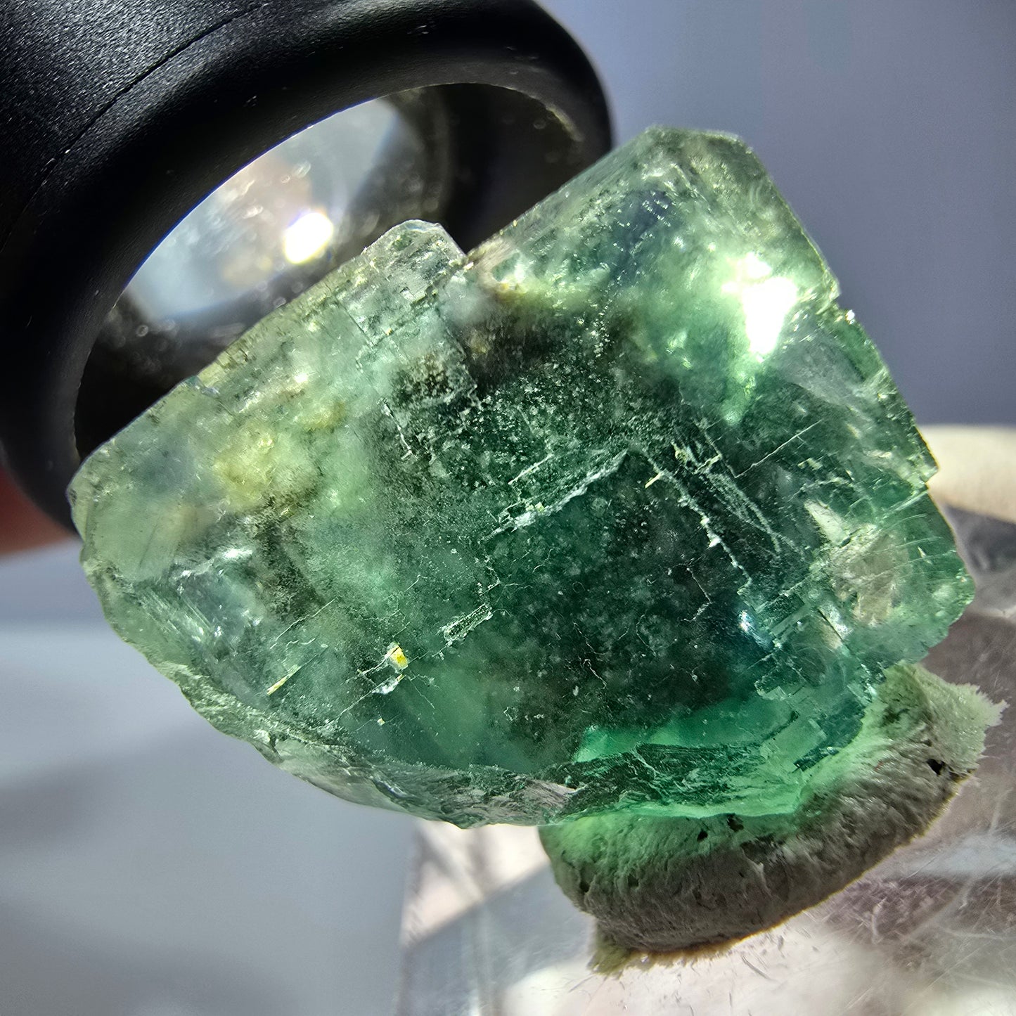 Cube de fluorite fantôme transparente parquetée, vert Okorusu, Namibie 20 x 19 x 15 mm