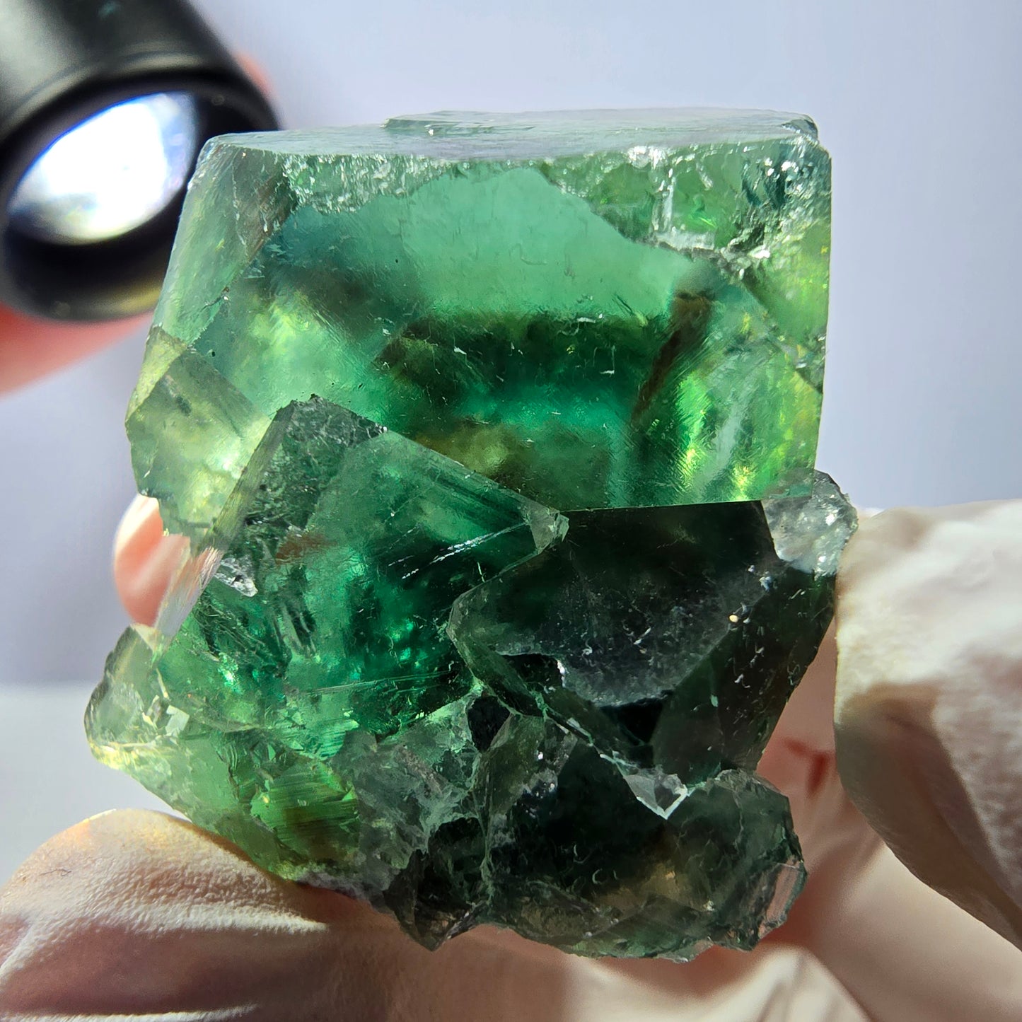 Spécimen de cube de fluorite fantôme transparente, vert parqueté, Okorusu, Namibie, 42 x 32 x 27 mm