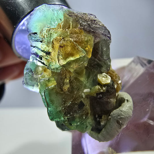 Phantom Fluorit Würfel, Muskovit Stufe Erongo, Namibia 27*20*18mm