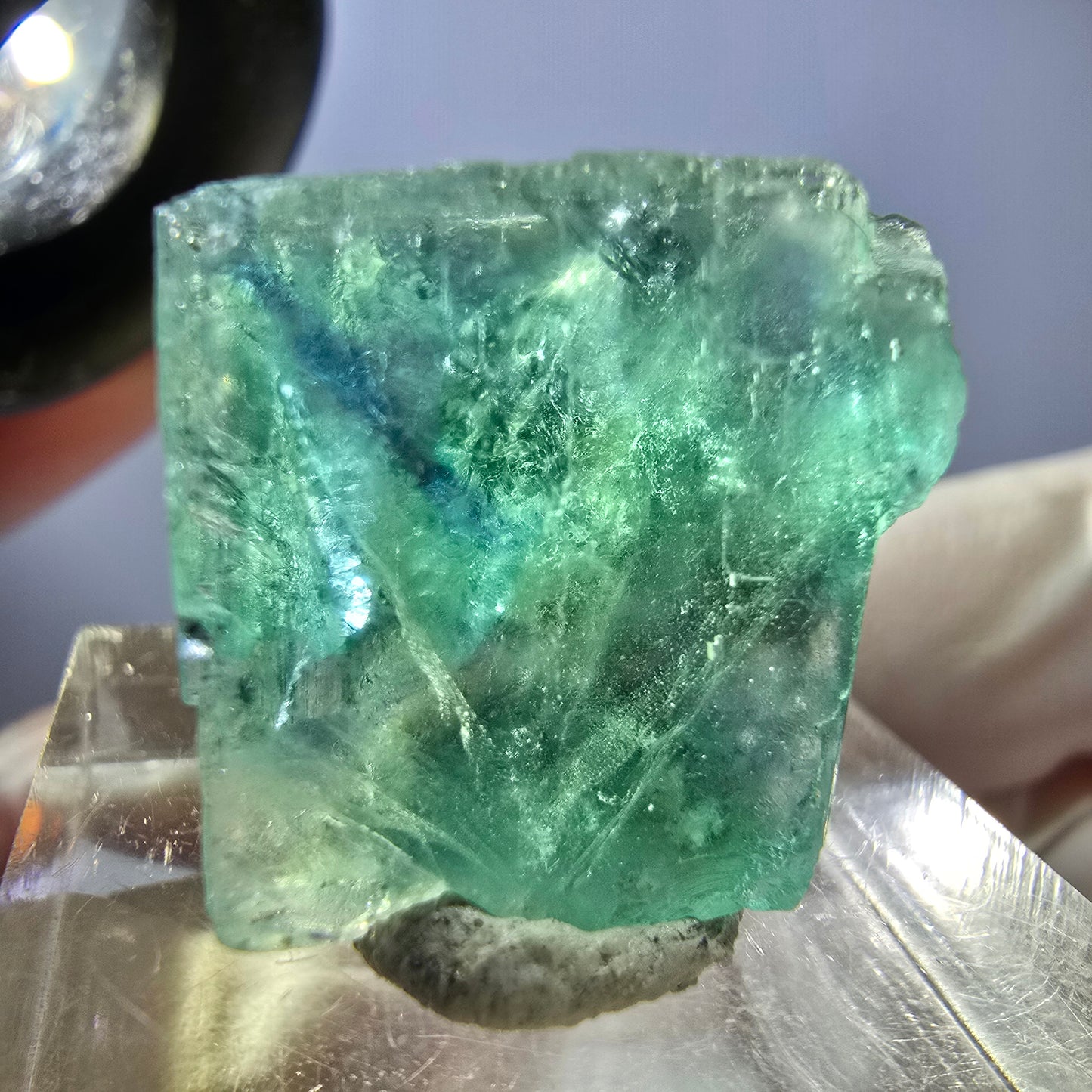 Cube de fluorite fantôme transparente parquetée, vert Okorusu, Namibie 20 x 18 x 15 mm