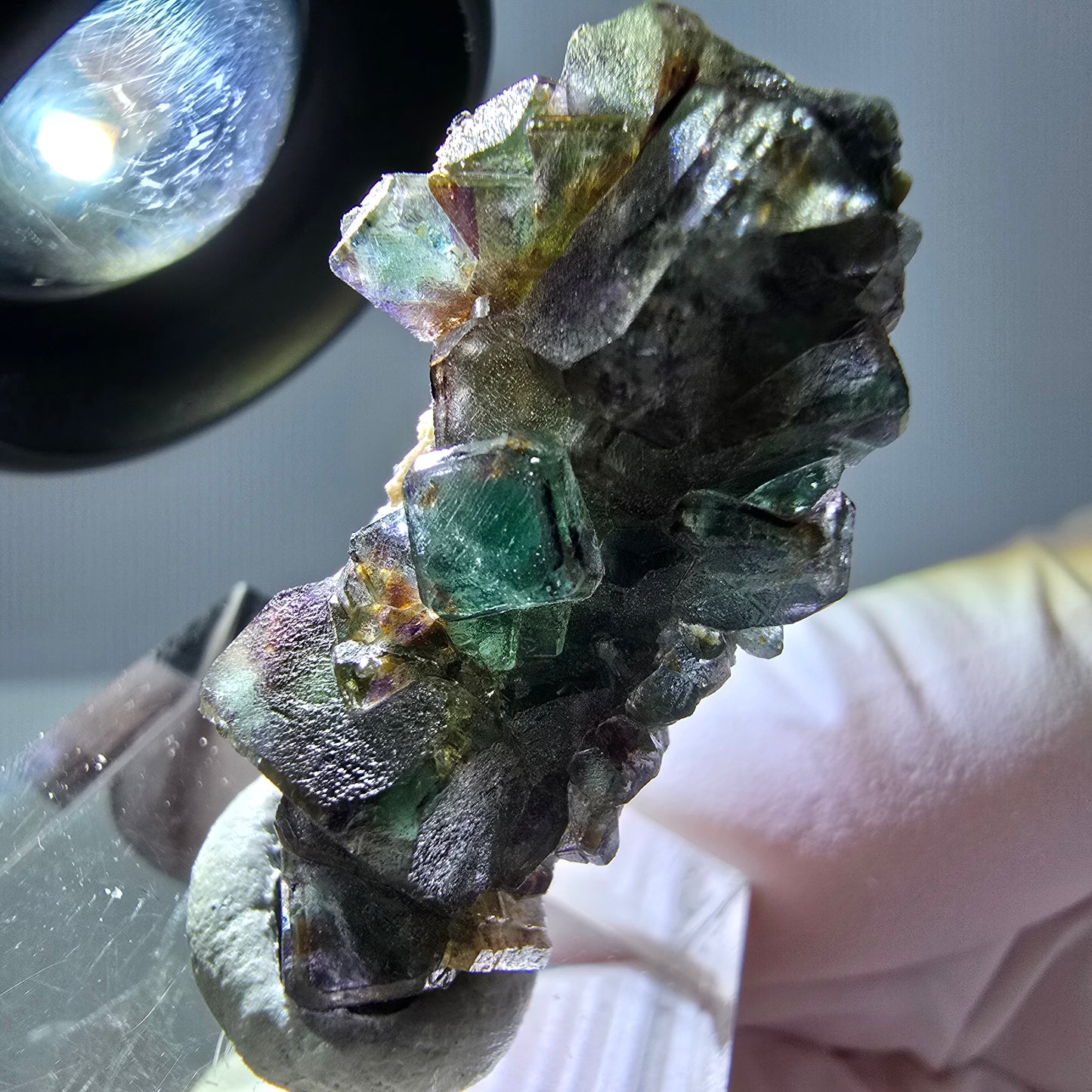 Cube de fluorite fantôme zonal, béryl, spécimen de muscovite, Erongo, Namibie, 33 x 19 x 11 mm