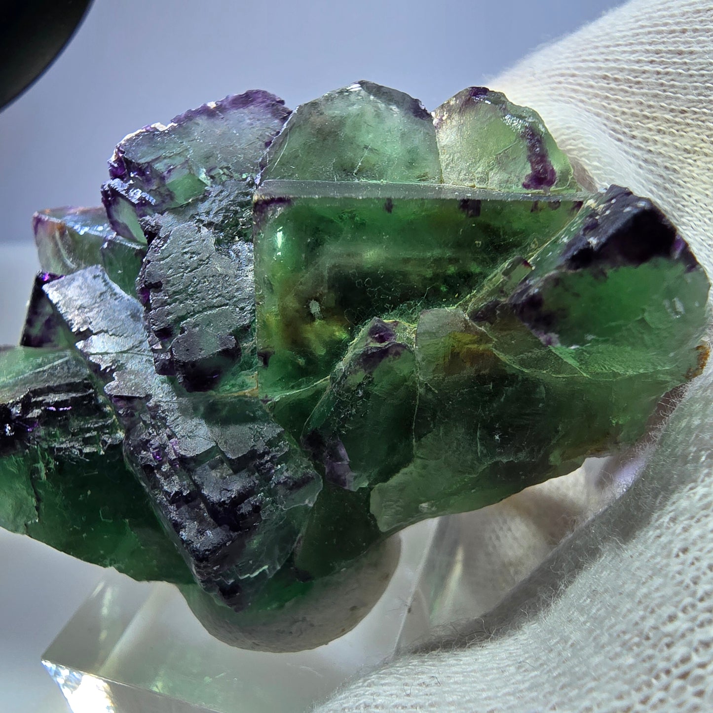 Seltene Phantom Fluorit Würfel Stufe zonal grün lila Okorusu, Namibia 61*41*27mm