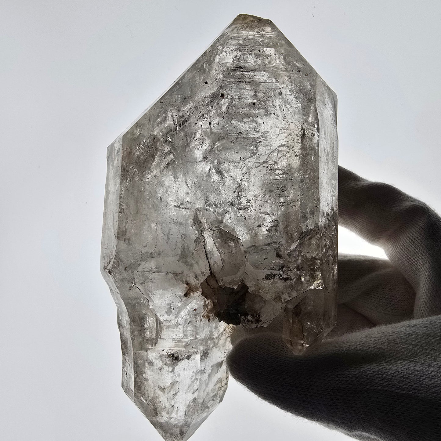 Sceptre DT Enhydro Skeleton Smoky Quartz 3x Bubble (grand) Valentine Pocket Namibie 131*70*52mm