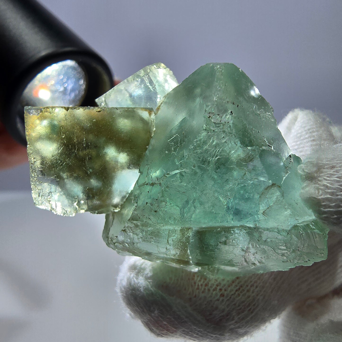 Rare spécimen de cube de fluorite fantôme, parqueté vert Okorusu, Namibie, 45 x 29 x 23 mm