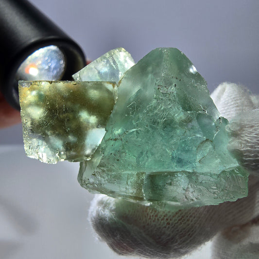 Seltene Phantom Fluorit Würfel Stufe parkettiert grün Okorusu Namibia 45*29*23mm