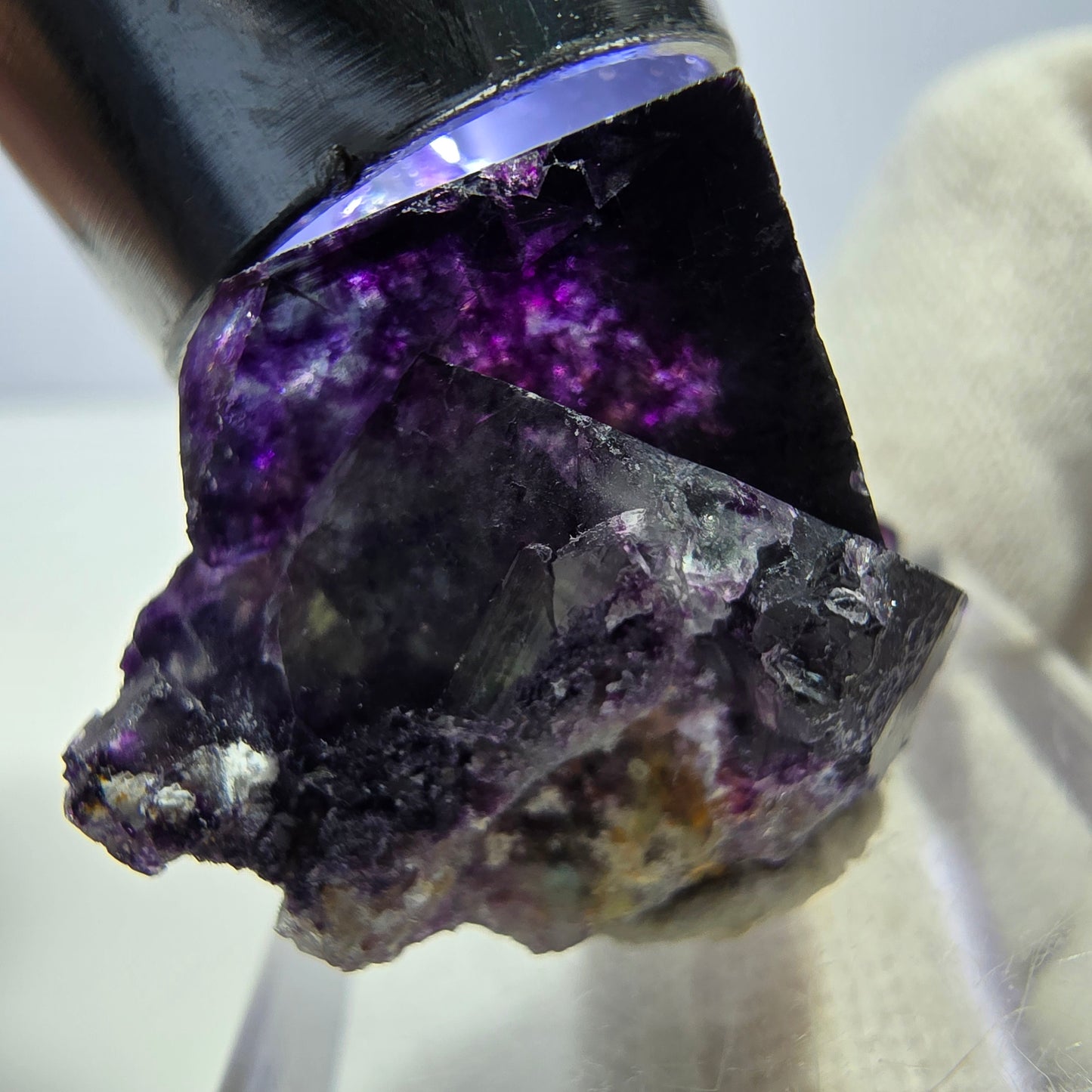 Spécimen zonal de cube de fluorite fantôme, vert violet, Okorusu, Namibie, 29 x 22 x 24 mm