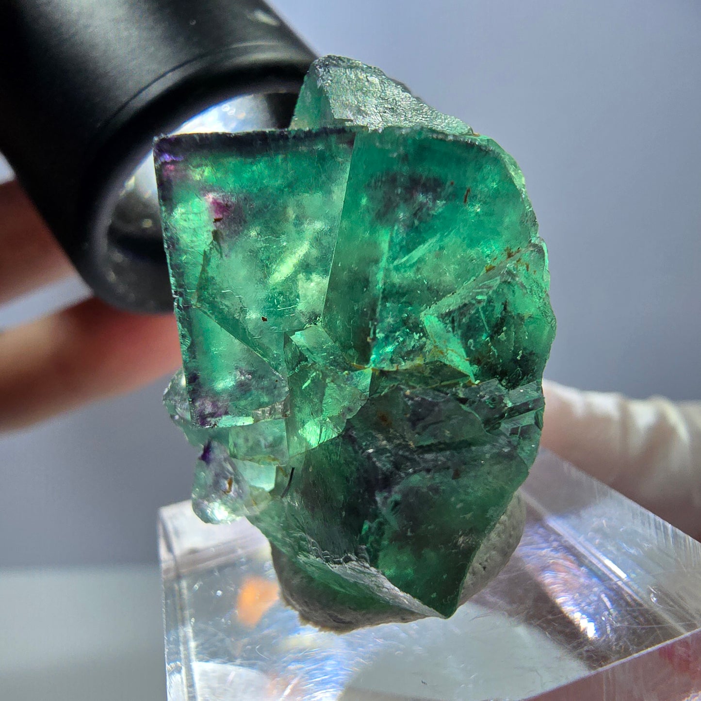 Rare spécimen de cube de fluorite, vert-violet, Okorusu, Namibie, 33 x 26 x 22 mm