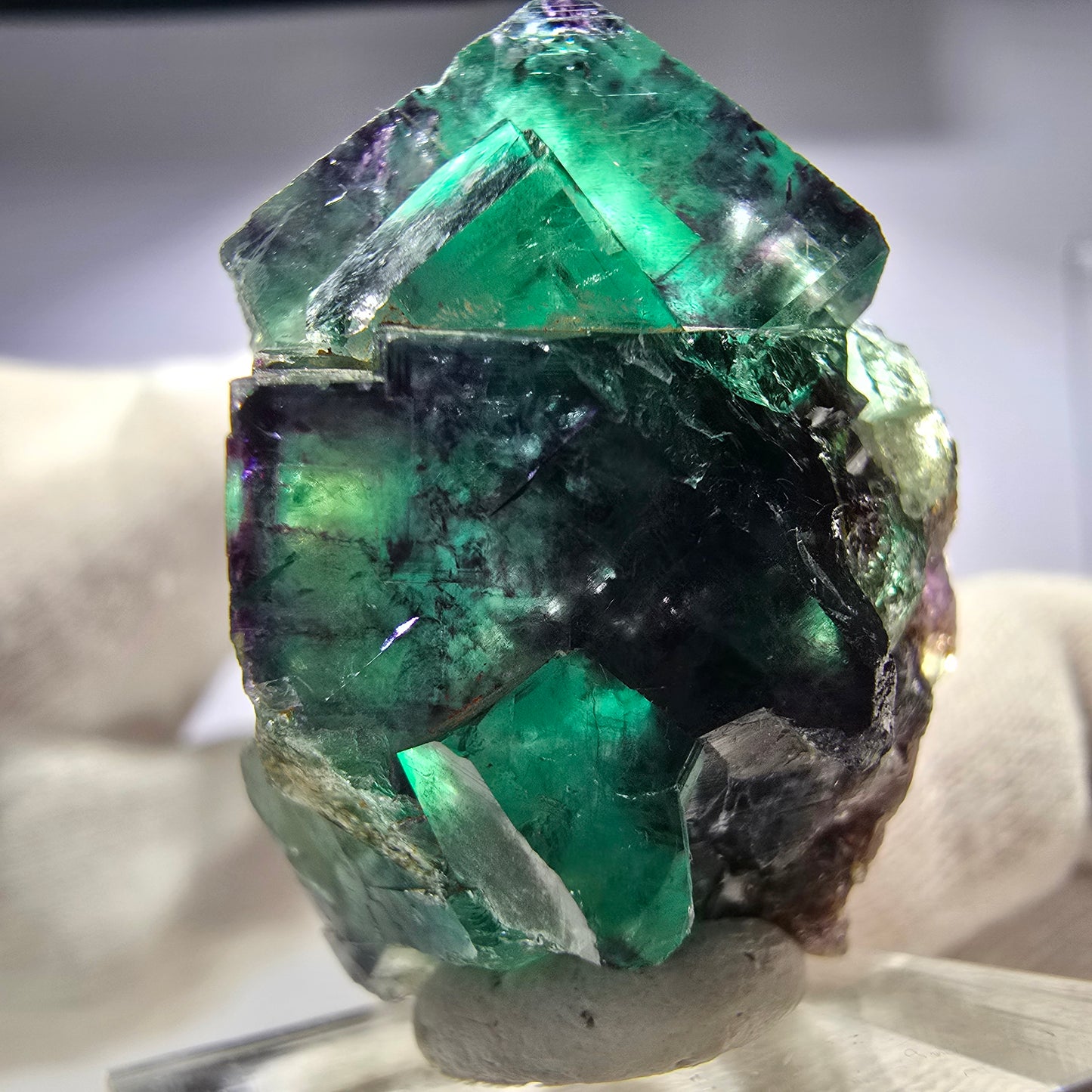 Seltene Phantom Fluorit Würfel Stufe zonal grün lila Okorusu, Namibia 38*28*24mm