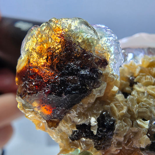 Phantom Fluorit Würfel, Muskovit Stufe Erongo, Namibia 33*35*23mm