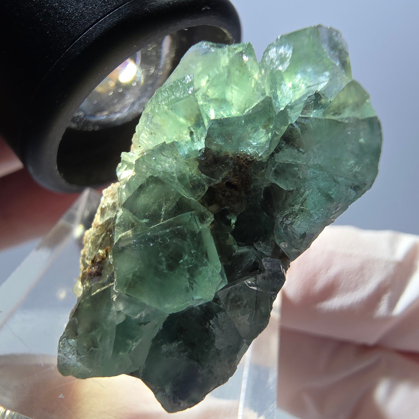Spécimen de cube de fluorite fantôme, vert violet, Okorusu, Namibie, 32 x 20 x 18 mm