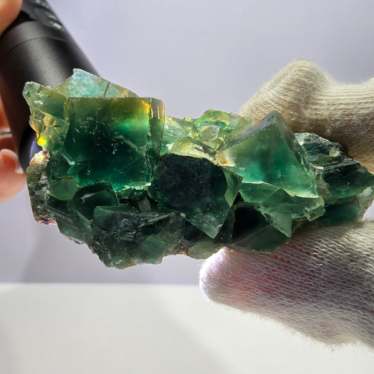 Seltene Phantom Fluorit Würfel Stufe parkettiert grün Okorusu Namibia 56*29*31mm