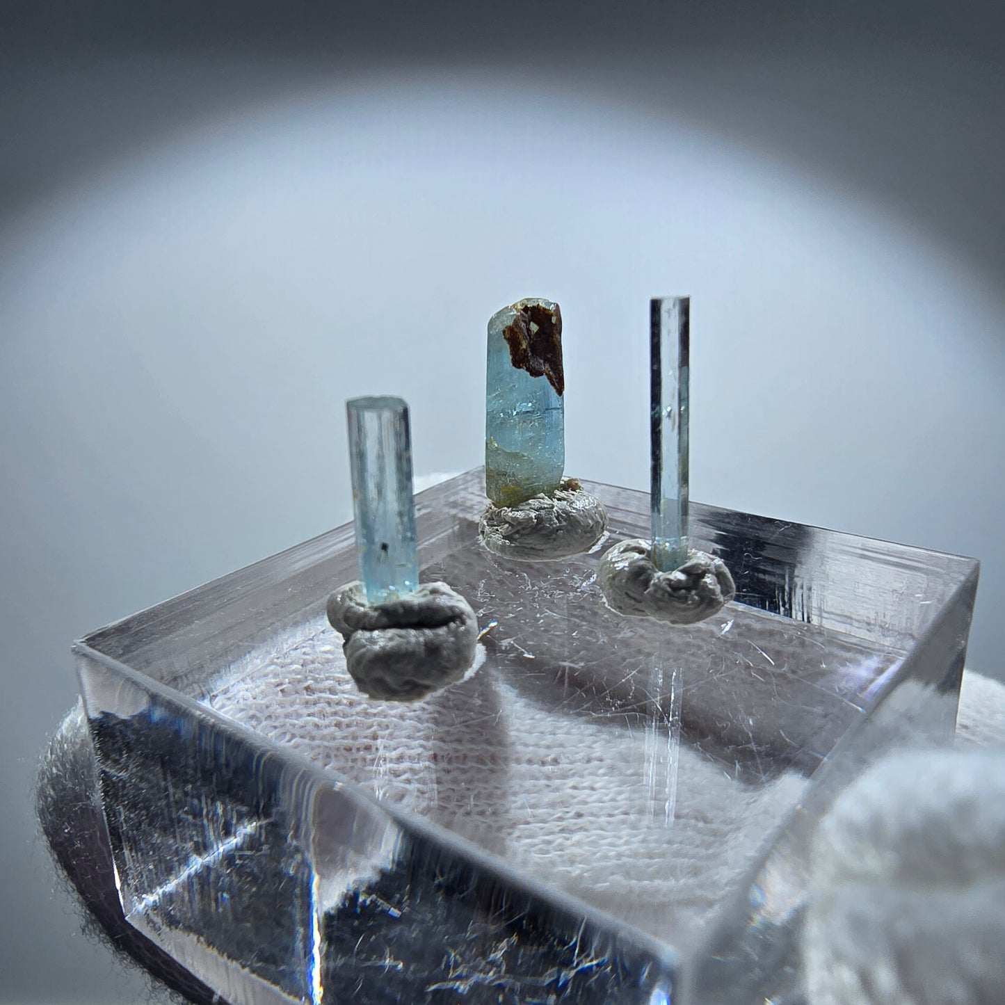 3x Aquamarin Kristalle, blau - 3er Set Erongo, Namibia 8-12mm
