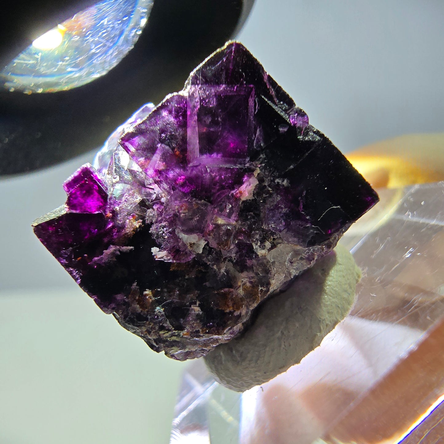 Rare cube de fluorite fantôme, vert violet, Okorusu, Namibie, 19 x 18 x 14 mm