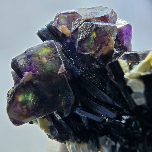 Bunte Phantom Fluorit Schörl Turmalin Hyalit Muskovit Erongo, Namibia 52*46*42mm