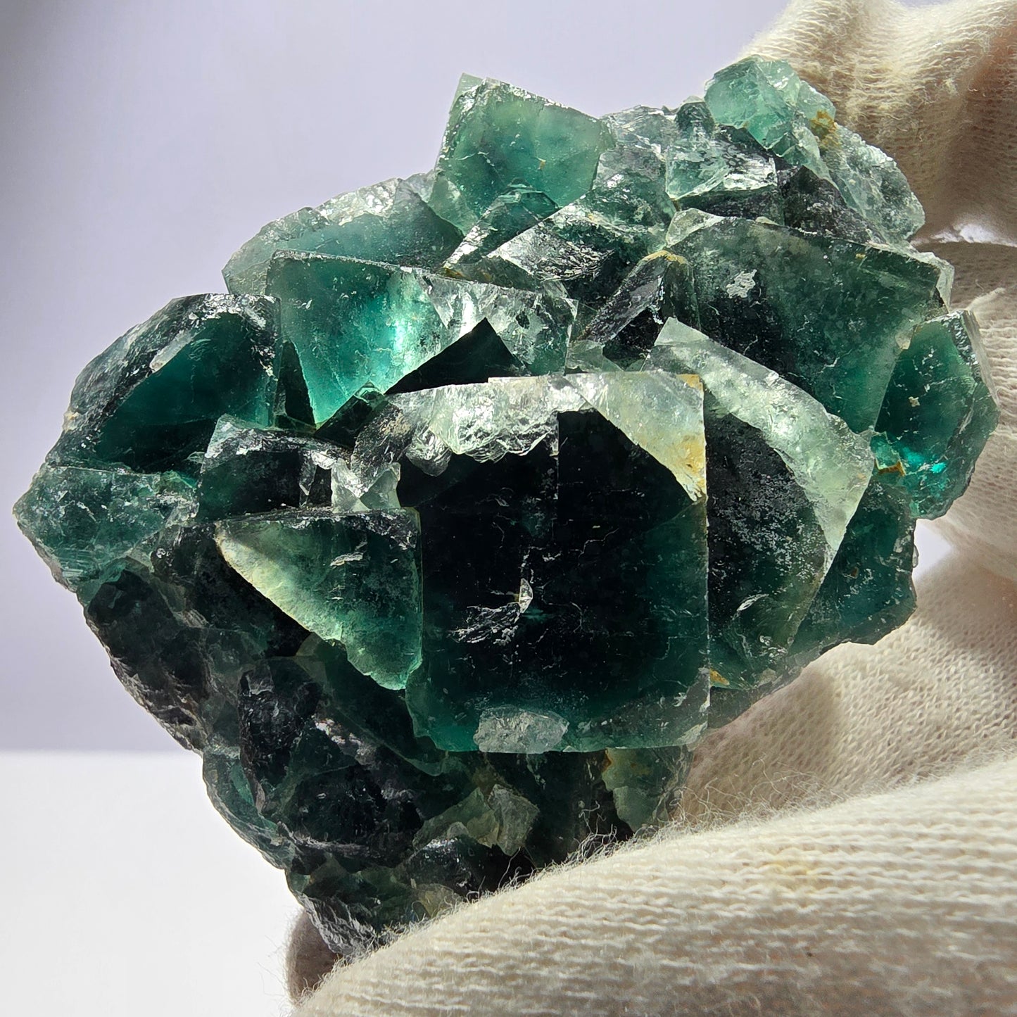 Rare spécimen de cube de fluorite fantôme, vert violet Okorusu Namibie 75*59*25 mm