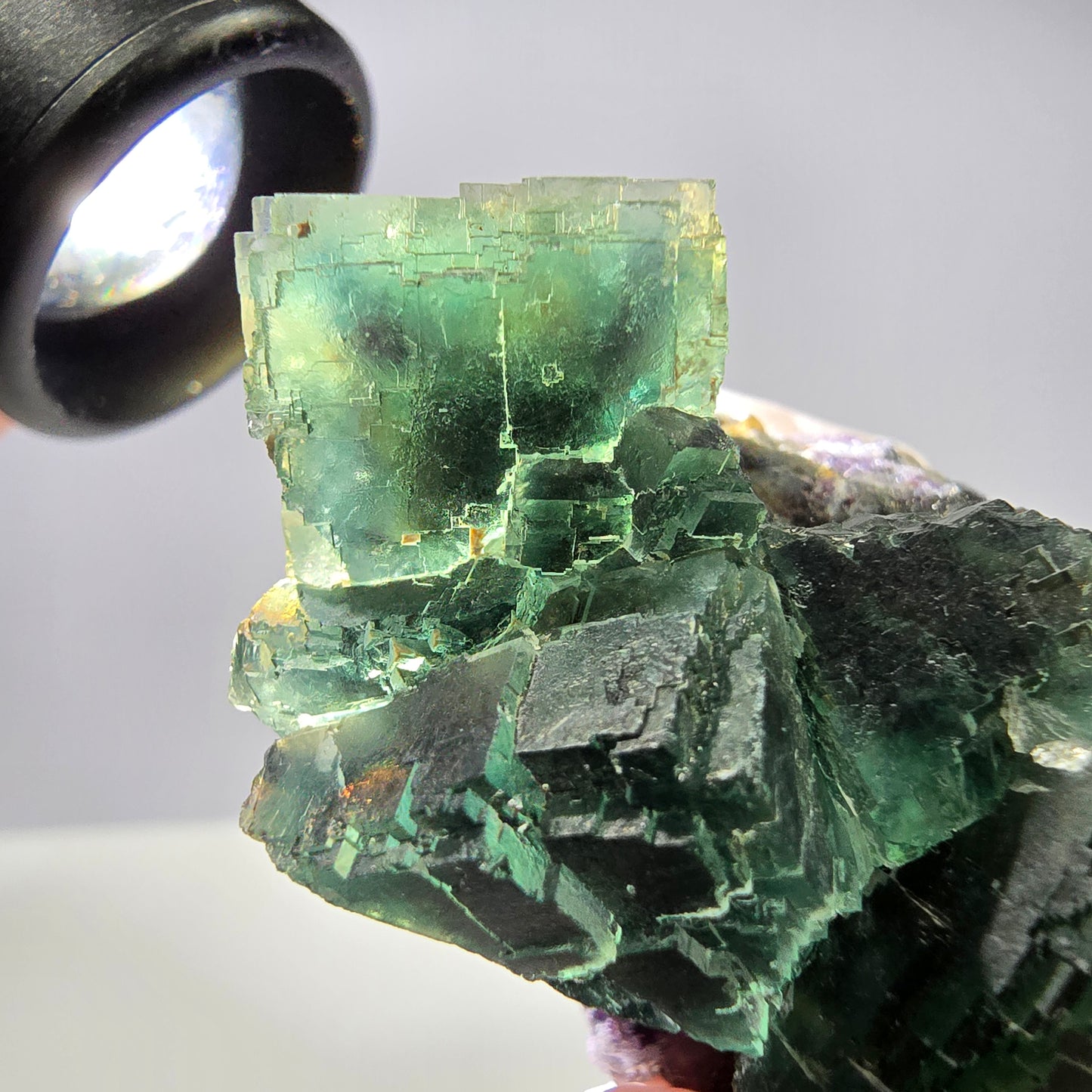 Rare spécimen de cube de fluorite fantôme, parqueté vert Okorusu, Namibie, 61 x 42 x 37 mm