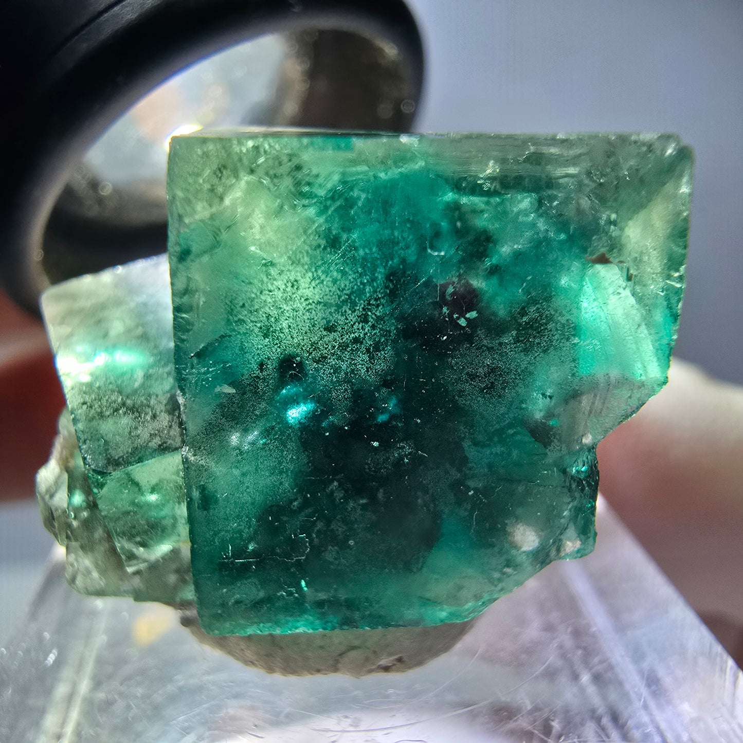 Seltene Phantom Fluorit Würfel Stufe, grün Okorusu, Namibia 23*19*15mm