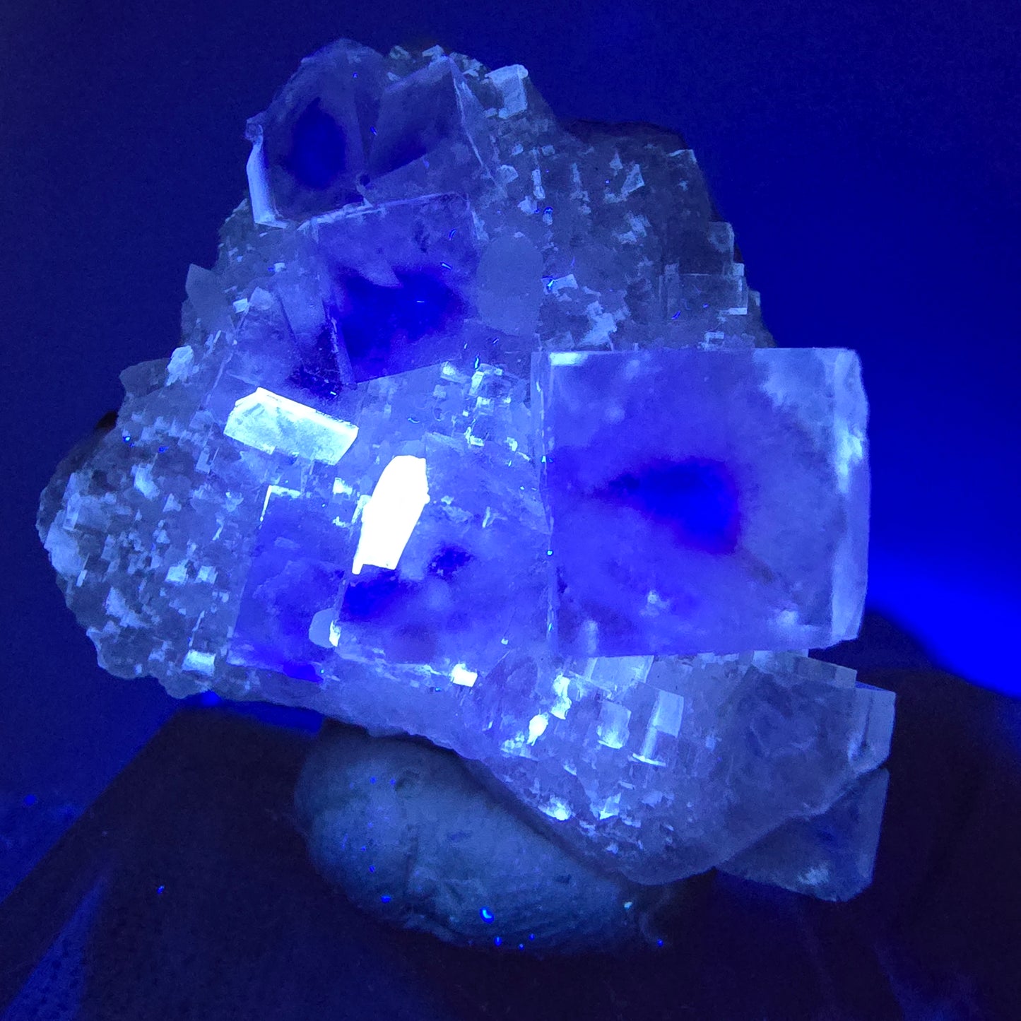 Seltene UV Phantom Fluorit Würfel, Quarz Stufe Brandberg, Namibia 29*27*18mm