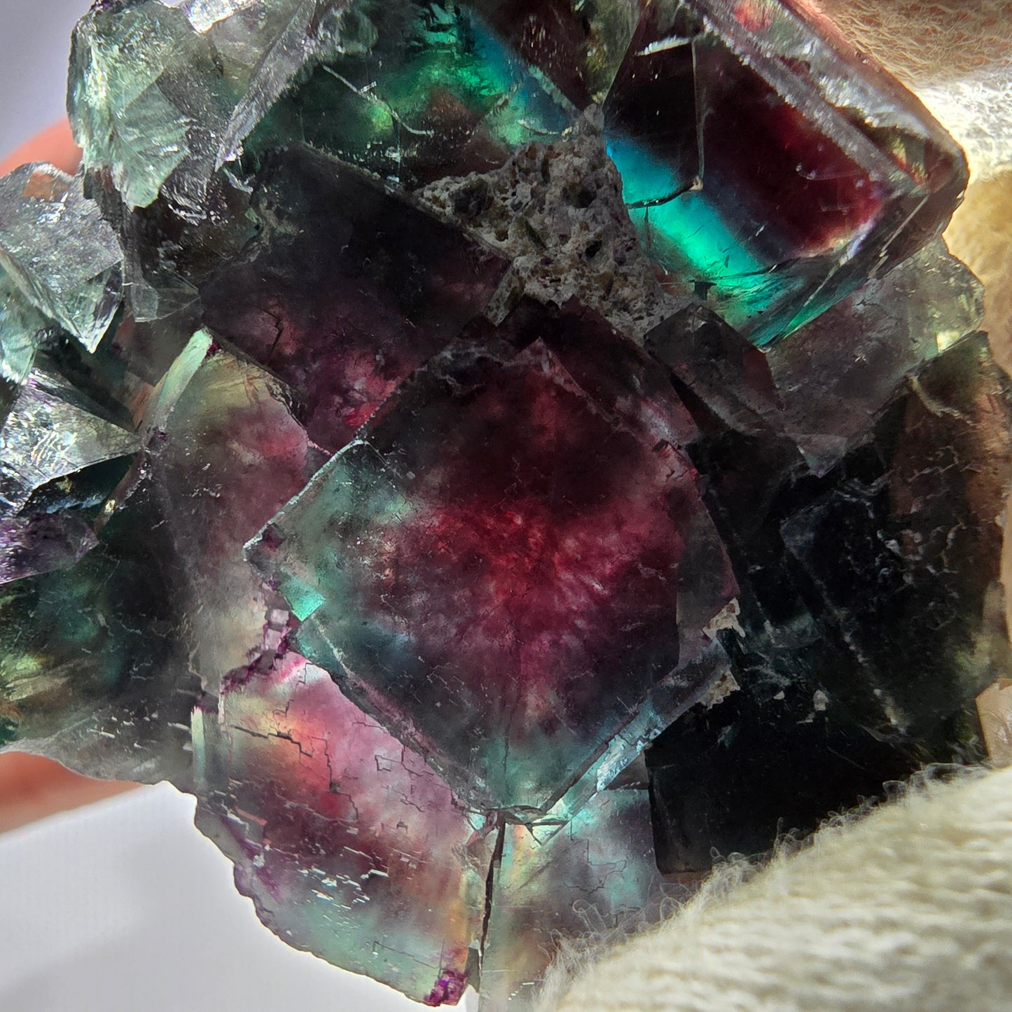 Cube de fluorite fantôme étagé vert violet Okorusu Namibie 47 x 44 x 16 mm