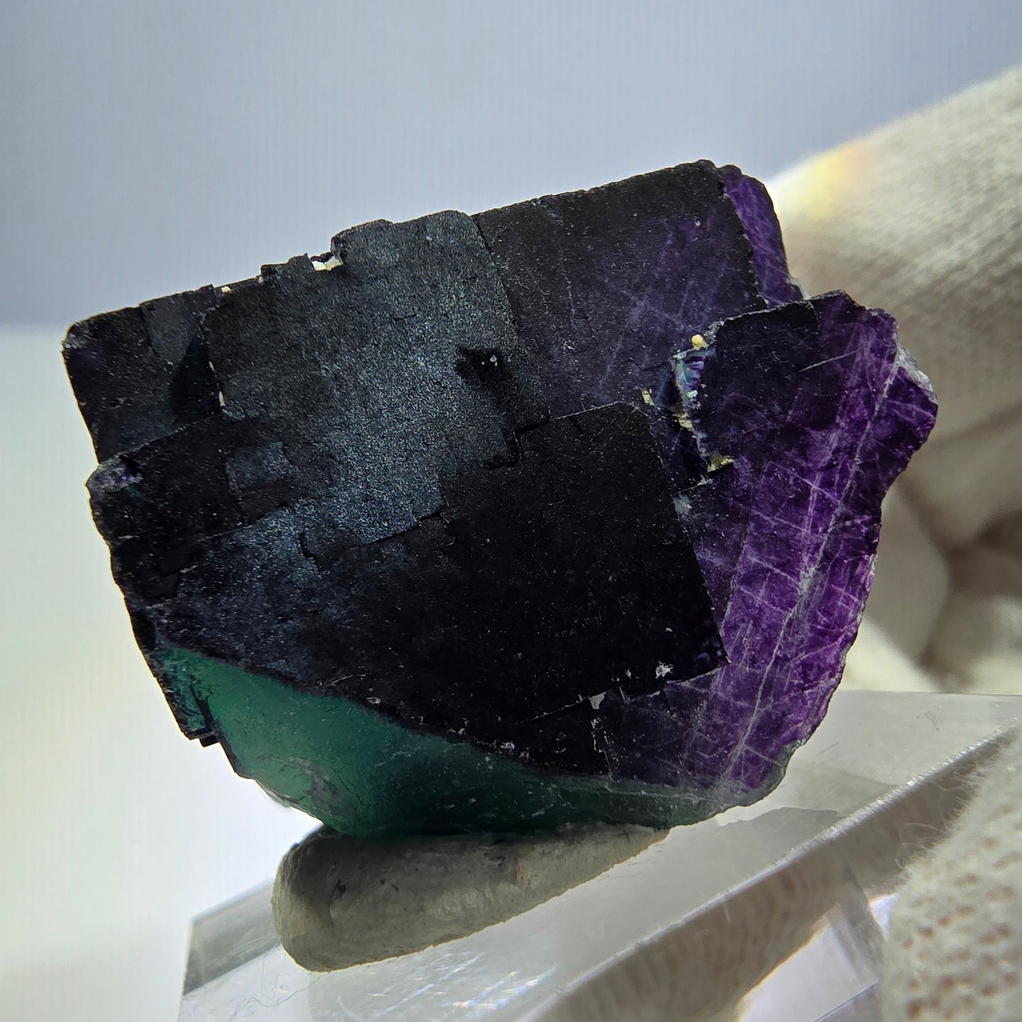 Clear Fluorite Cube, parquetted green purple 11:11 Angel Pocket Okorusu, Namibia 30*30*22mm