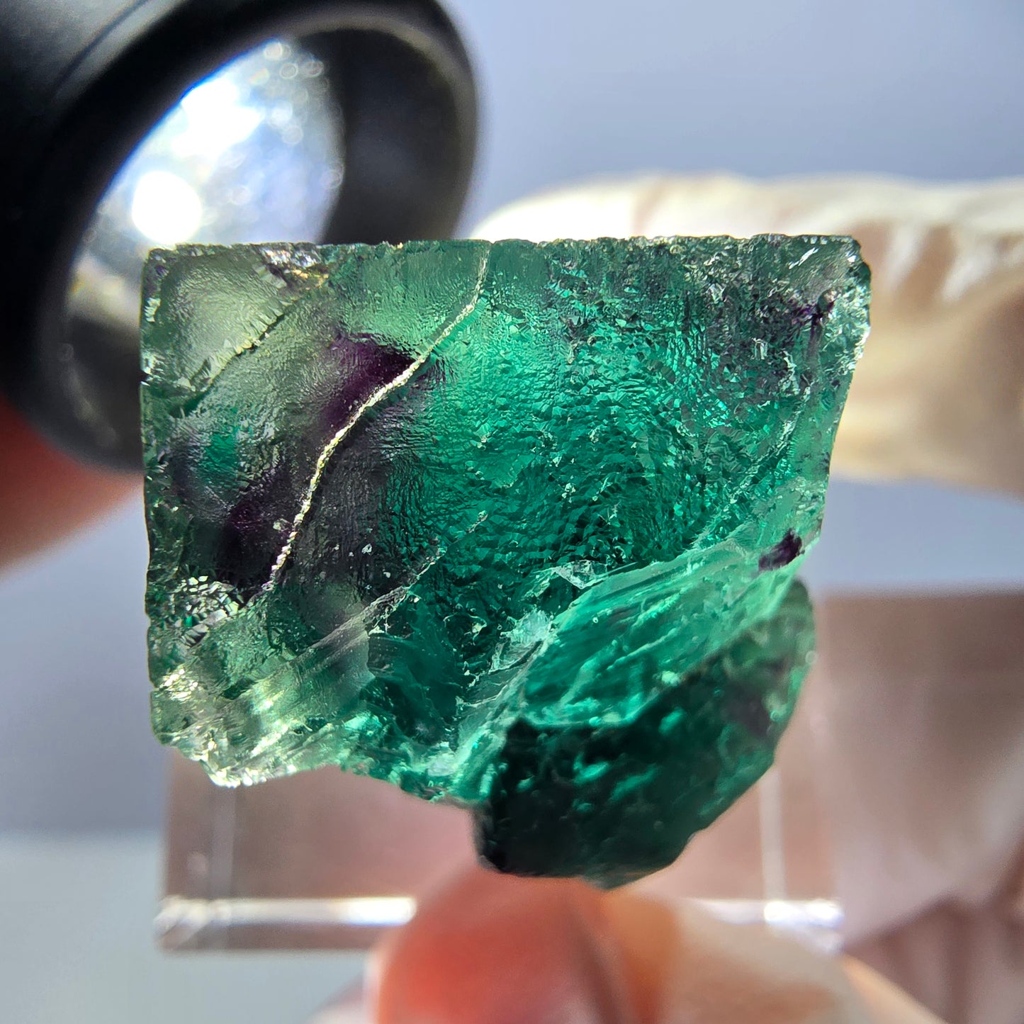 Rare spécimen de cube de fluorite, vert violet, Okorusu, Namibie, 28 x 21 x 21 mm