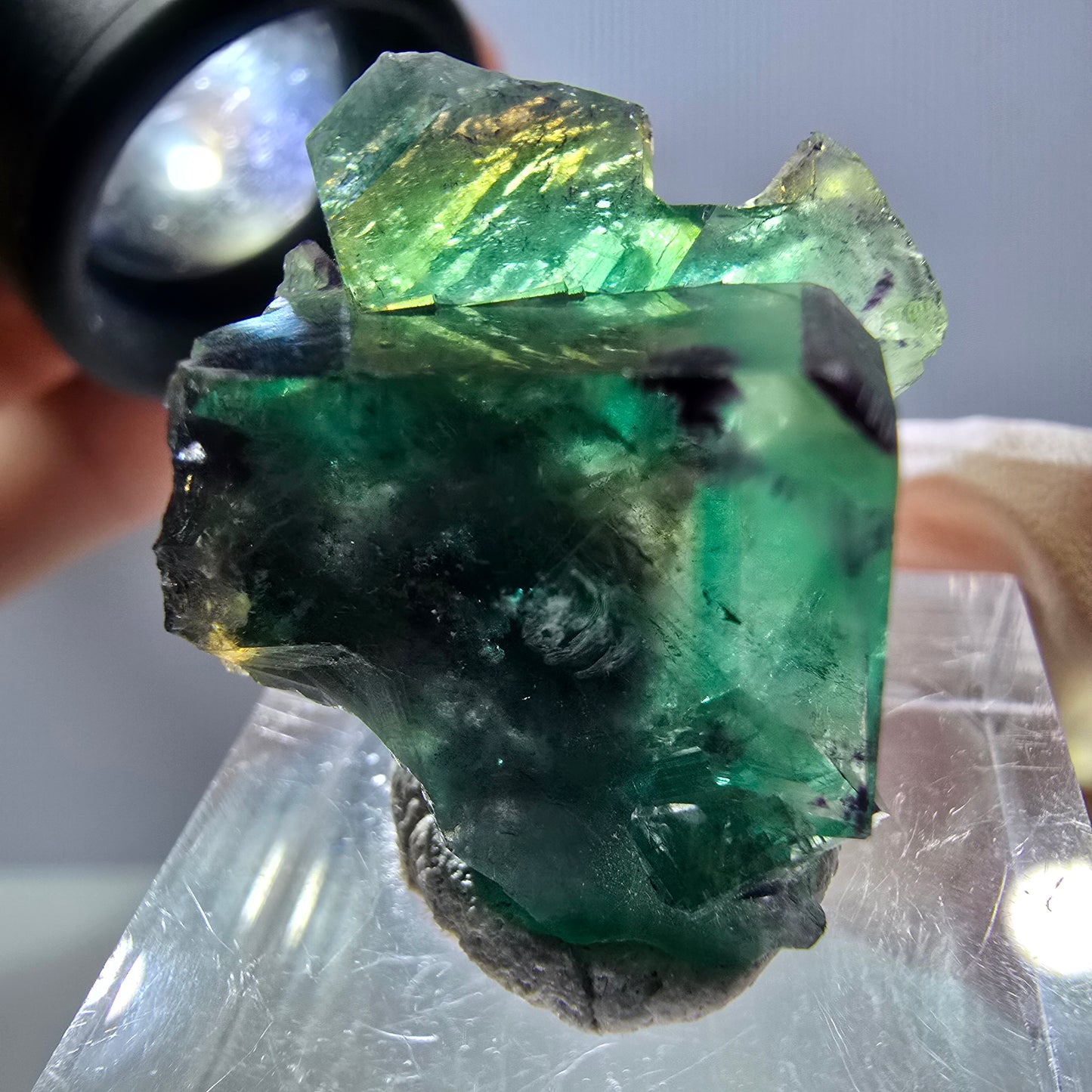Phantom Fluorit Würfel Stufe, grün lila Okorusu, Namibia 30*20*12mm