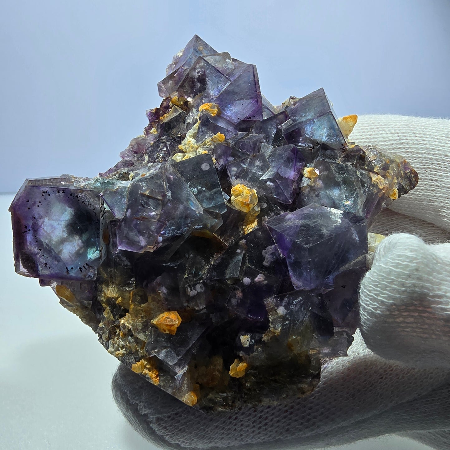 Phantom Fluorit Würfel zonal, Quarz Stufe grün lila Okorusu, Namibia 72*69*28mm