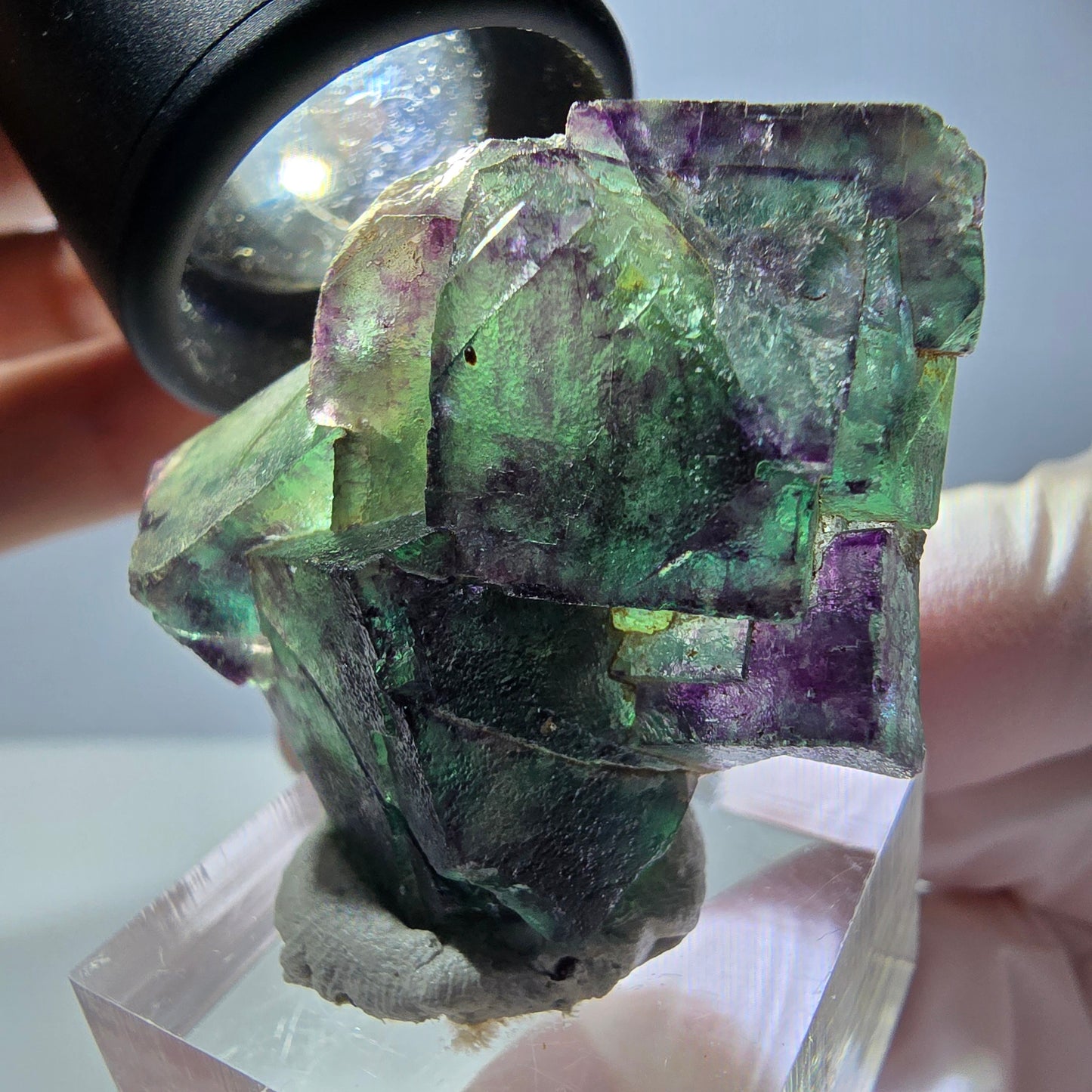 Phantom Fluorit Würfel Stufe, parkettiert grün lila Okorusu, Namibia 39*31*18mm
